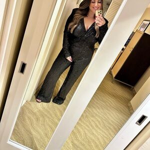 Fashion Nova Samantha Sequin Jumpsuit- black